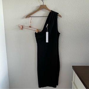 NWT House of Harlow 1960 Ribbed Single Shoulder Black Dress Medium